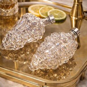 🍇 Vintage Glass Grape Cluster Bottles – Mid-Century Barware Pair – Italy – 7”